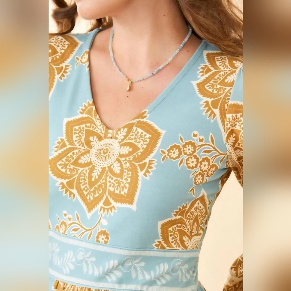 EUC Spartina 449 Diane Jersey Dress Calm Waters Medallion, XS - Picture 7 of 8